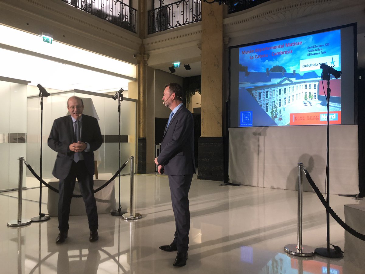 ericlhote's tweet photo. Conférence au @creditdunord grand mécène de l’exposition #DevenirMatisse au @museeMatisse en présence de 2 œuvres du maître, @FrancoisORAIN DR IDF accueil #PatriceDeparpe directeur @museeMatisse https://t.co/Rk3eGesS0U