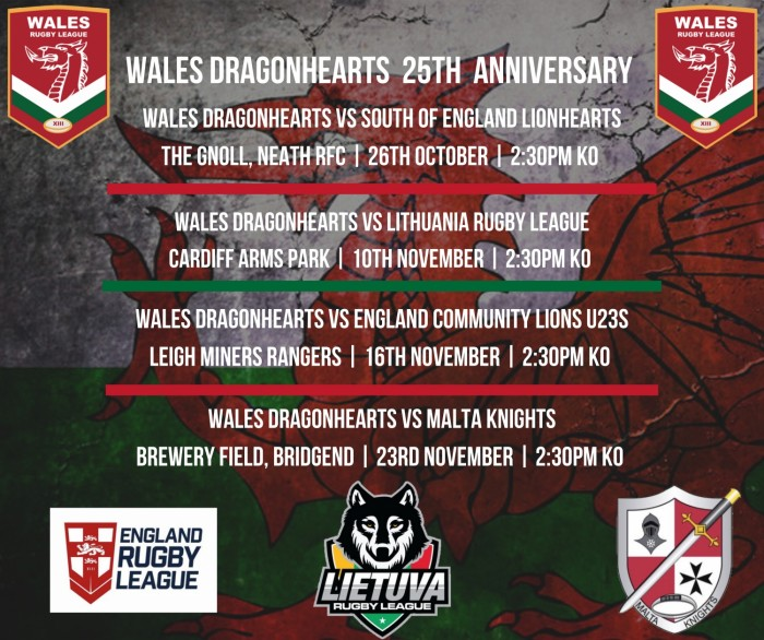 🐲 DRAGONHEARTS | <a href="/WRLDragonhearts/">Wales Dragonhearts</a> announce fourth and final match in their autumn @IntRL series.

⚔️ <a href="/maltaRL/">Malta Rugby League</a> will send a team to #WalesRL for the first time as Dragonhearts take on Knights at <a href="/bridgendravens/">Bridgend Ravens</a> on Saturday 23rd November

👉 bit.ly/2oUWqx7

#FutureIsBright