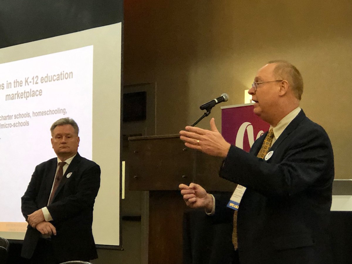PhilipCork's tweet photo. Who knew that two economists, Ben Scafidi and Roger Tutterow could provide a challenging, sobering, but very entertaining overview of the current education marketplace, through great storytelling? @kennesawstate @MISBOconnects #misbofall19 https://t.co/9W15DzAVbb