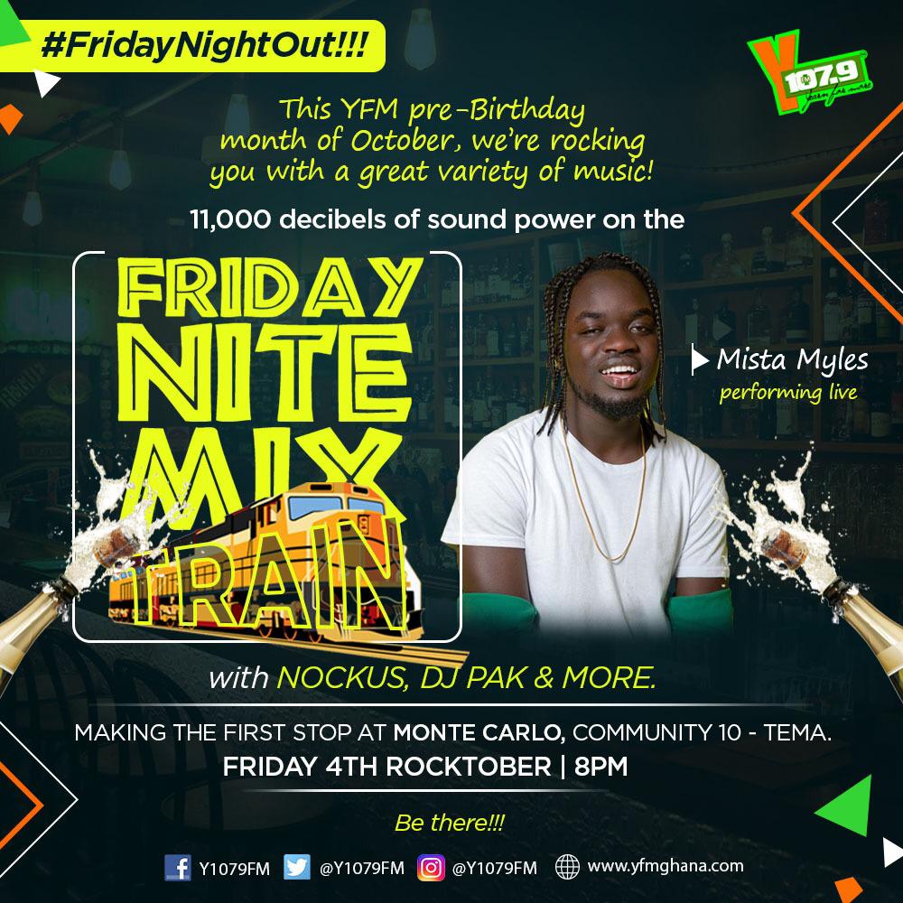 @mistamyles_ joins the line up for  tonight the Friday Nite Mix train with @soulmannoc, @djpakofficial and more at  Monte Carlo Community 10 - Tema #YFMGhana #FridayNightOut