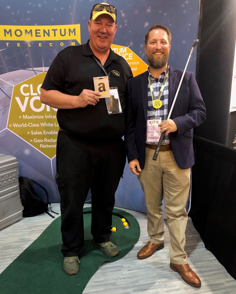 MomentumTelecom's tweet photo. Congrats to Jonathan Crockett of @vyvebroadband for sinking his putts and winning our Amazon gift card drawing at the #CableTecExpo! #CloudforCable https://t.co/Bd4tRZD7Yl
