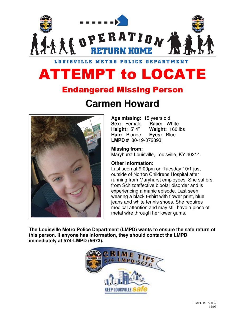 LMPD's tweet photo. Operation Return Home. Please share this flyer. If seen, call 911   #LMPD #OperationReturnHome https://t.co/aWL1bYNH9t