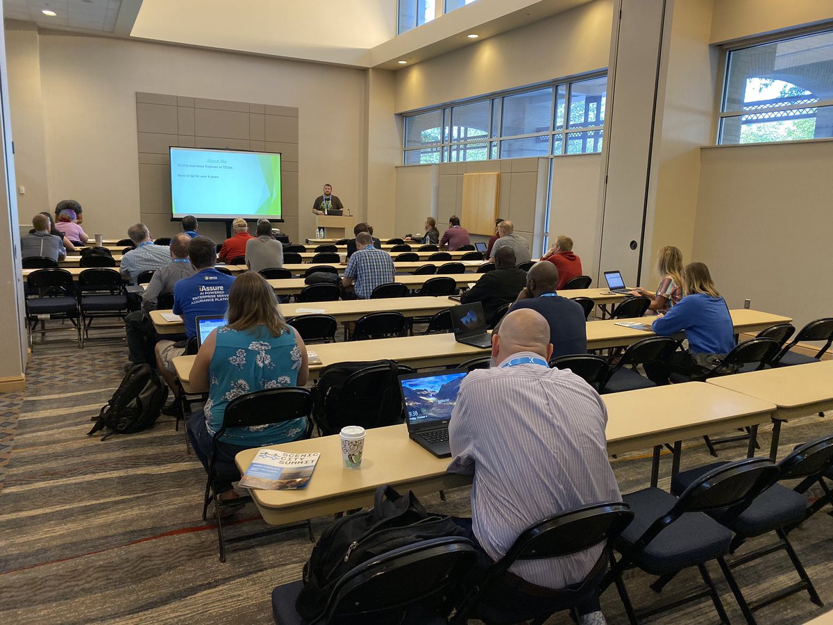 Our co-founder, <a href="/JamesonRMcGhee/">Jameson McGhee</a> speaking about “What do your test cases DO for you?” At Scenic City Summit in Chattanooga. #scs2019