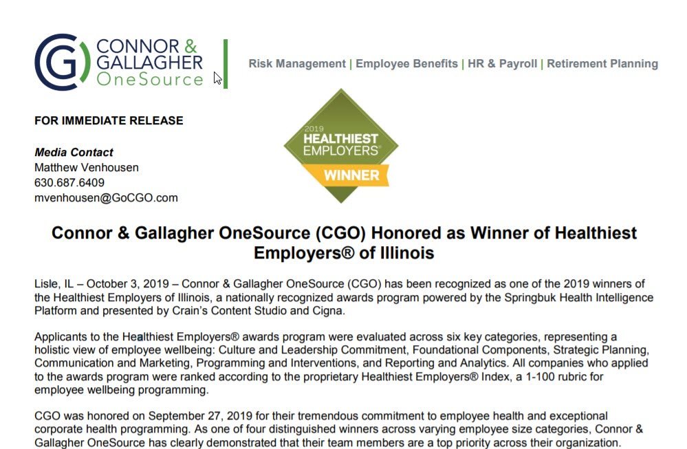 CGO was named the healthiest employer in Illinois in the 2-99 employee space. Official press release: gocgo.com/hubfs/Healthie…