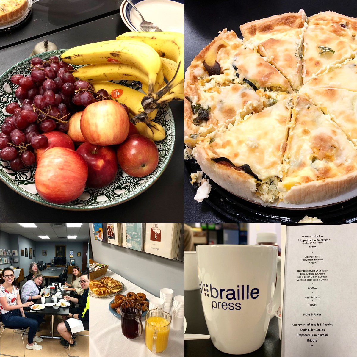 BraillePress's tweet photo. Today is our annual Production breakfast in honor of Manufacturers Appreciation Day. Thank you so much to our production department! You make the braille happen. #mfg2019 #BrailleIsLiteracy #Braille #manufacturing #blind #WorkplaceWellbeing https://t.co/7MQOI4zj8g