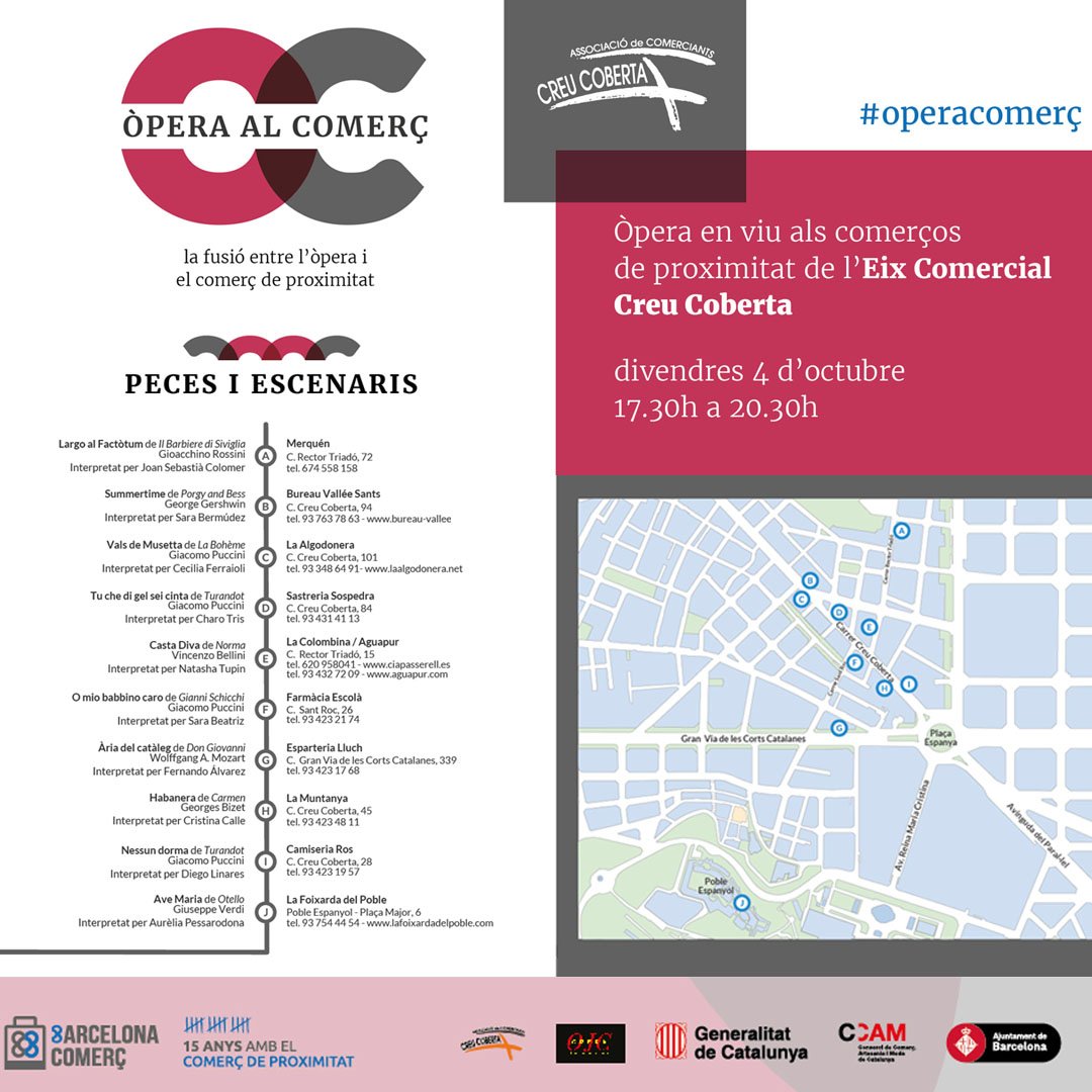 #FMHostafrancs19

Vine a escoltar òpera al comerç! 🎶Figaro, Figaro, Fiiiiigarooooo🎶

🕛Avui a partir de les 17.30h

📍Eix Comercial Creu Coberta

<a href="/BCN_SantsMont/">Districte de Sants-Montjuïc</a> <a href="/secretariat_shb/">Secretariat SHB</a> <a href="/AdaColau/">Ada Colau 💜🌈🔻</a> <a href="/bcn_ajuntament/">Ajuntament de Barcelona</a> <a href="/Cultupopularbcn/">Cultura Popular Barcelona</a> <a href="/CreuCobertaShop/">CreuCobertaShopping</a>