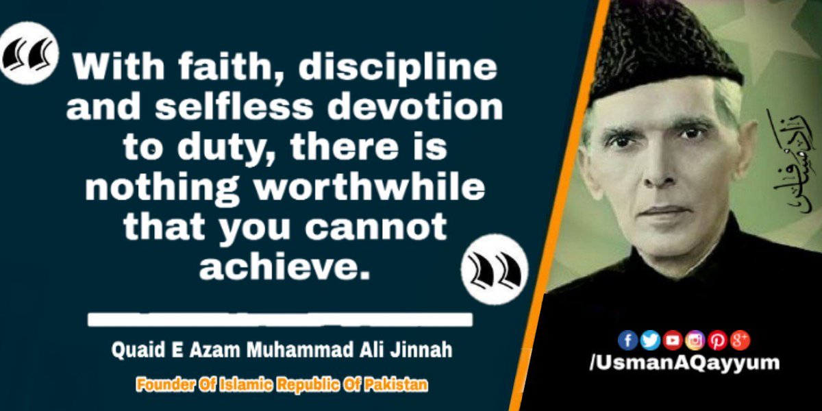 IamUsmanAQ's tweet photo. 'With faith, discipline & selfless devotion to duty, there is nothing worthwhile that you can't achieve."
#MuhammadAliJinnah
#TeamPYA https://t.co/WPeKL31otV