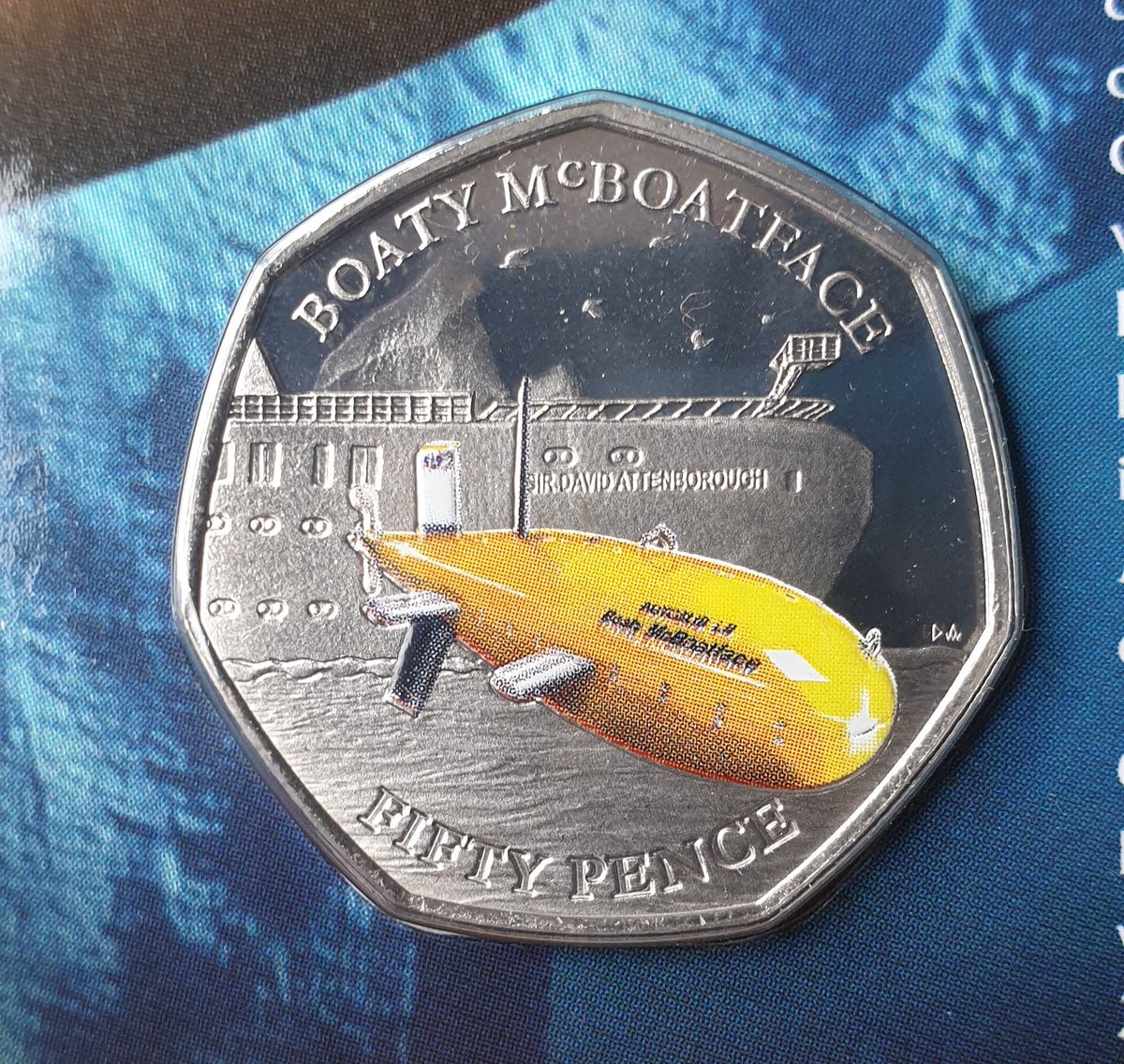 flump54321's tweet photo. The new 2019 50p coin from the British Antartic Territory .. Boaty McBoatface with RSS Sir David Attenborough in background .. love it! Another great coin from @pobjoymint 😁 https://t.co/rXyKz2sBAP