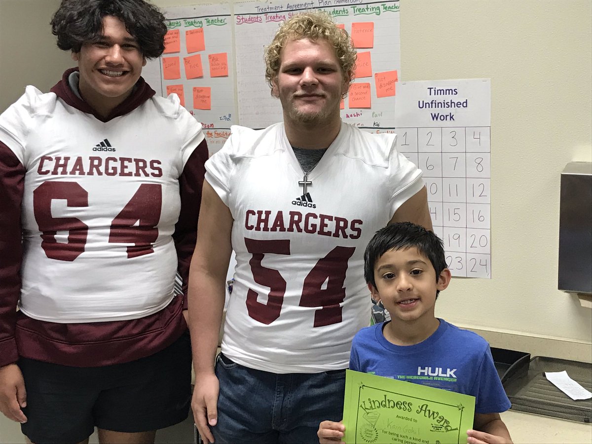 ScottTimms8's tweet photo. Charger Football players working in their community and working with kids. Also, gave out our kindness awards! Great times! @FSESFriendship #CelebrateKISD https://t.co/GSe7eVSZjJ