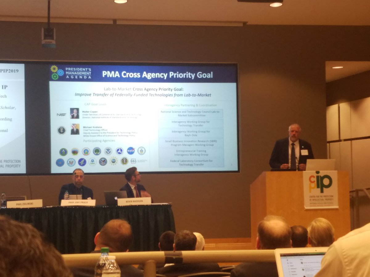 wjdecker's tweet photo. Tech transfer as an interagency goal is a goal that has spanned two fed government administrations. #cpip2019 @cpipgmu @UCSDInnovation https://t.co/fBMAbTvBv9
