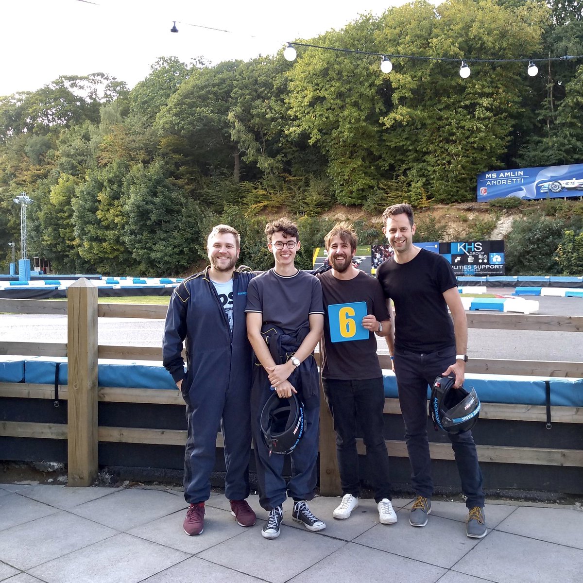 Many thanks to <a href="/HambridgeHomes/">Hambridge</a> for a great day at their annual charity go-karting event at Buckmore Park. We’re only wishing that the number 6 Tom is holding related to our final position... #drivingmissdaisy #putyourfootdown