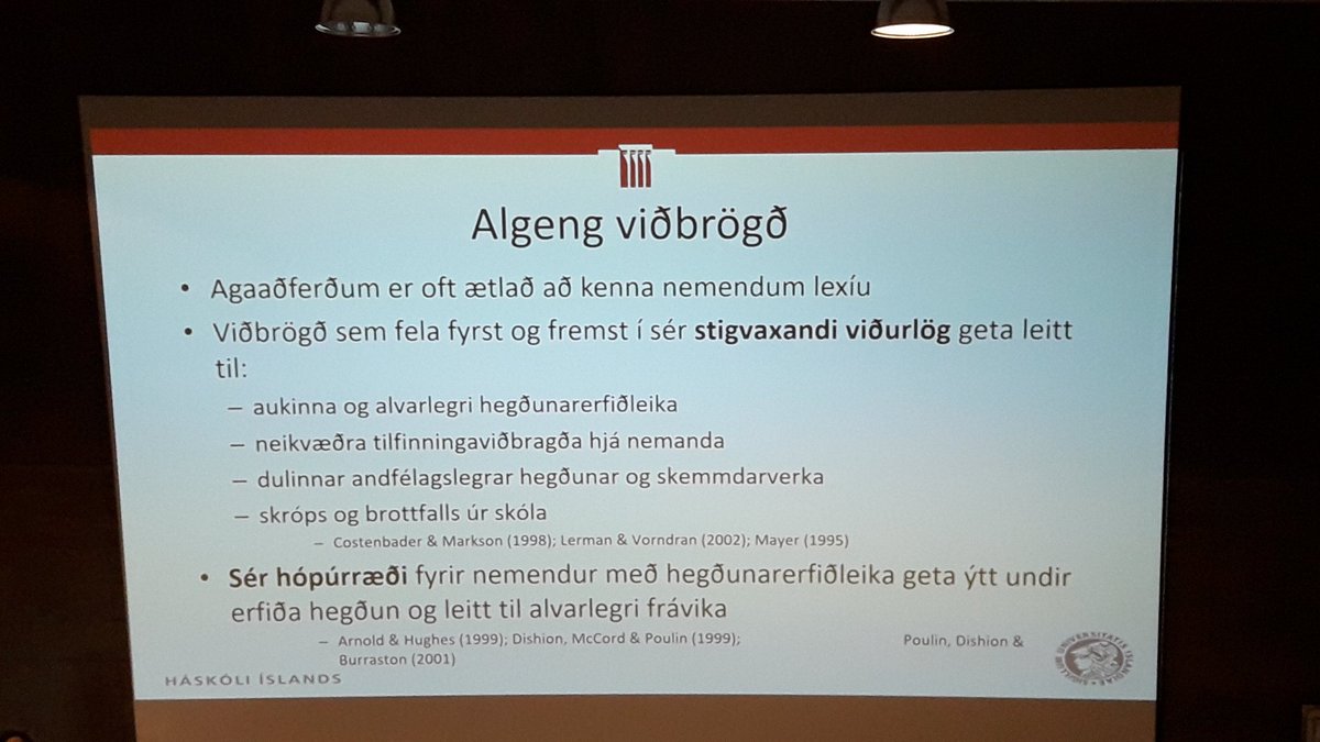 ObbaGumm's tweet photo. Nemendur með langvarandi hegðunarvanda eiga ekki að vera í sér hópaúrræði. Getur frekar ýtt undir erfiðari hegðun og alvarlegri hegðunarfrávik. #menntaspjall #menntakvika19 #suðmenntir https://t.co/X96XQxiNSZ