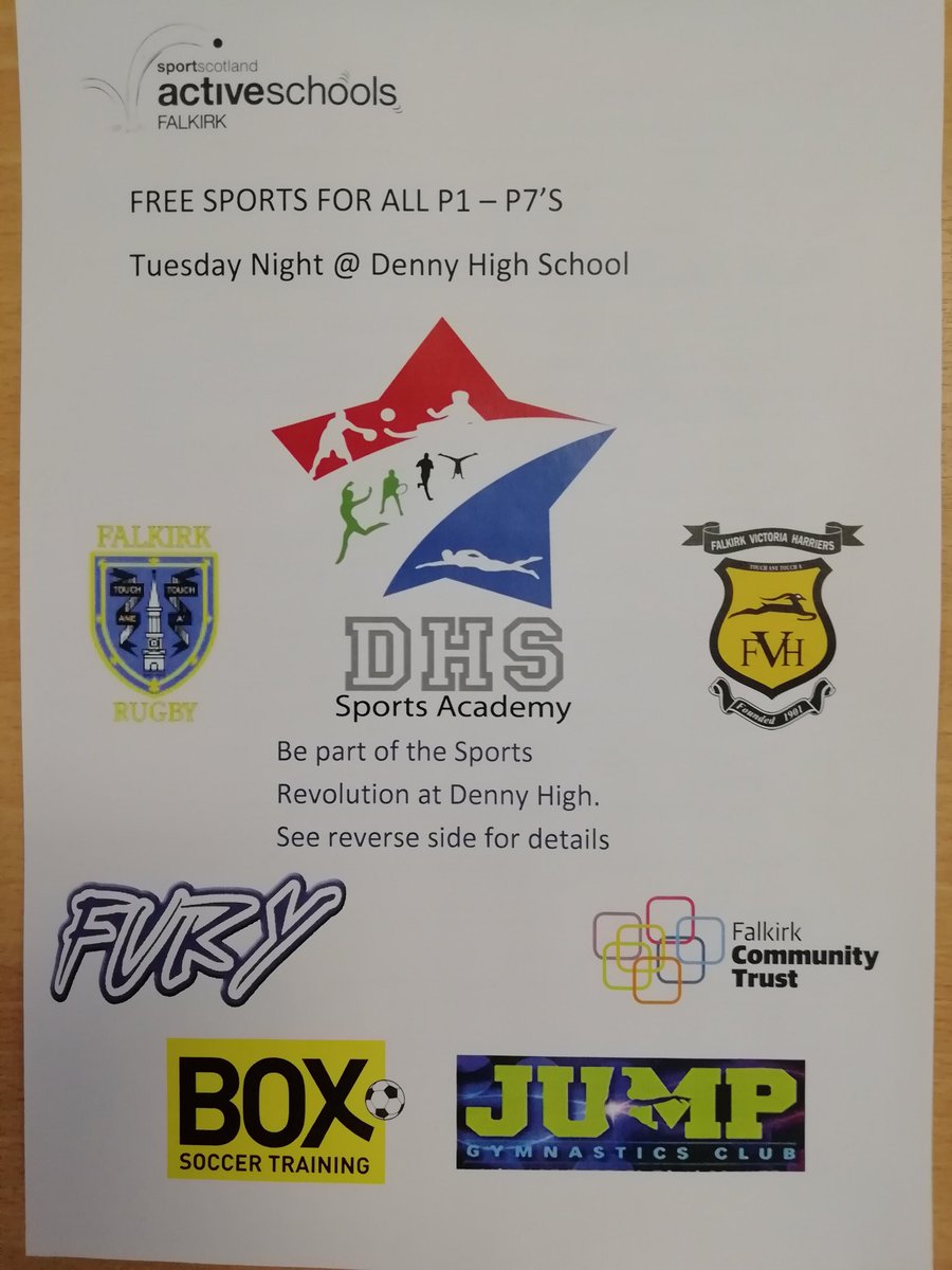 ASC_Keith's tweet photo. Denny high Sports and Dance Academy is back. Book now to ensure your space, see images for full details @BonnybridgePS @antonine01 @BankierPrimary @dennyprimsch @HeadofMuirPS @NethermainsPS @DunipacePS https://t.co/PPUxRrIf0l