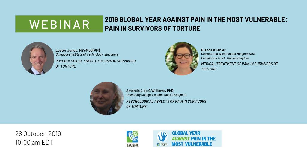 Join us for the 3rd webinar in the #GYPainVulnerable free webinar series: Pain in Survivors of Torture on 28 Oct. Register for free now!  bit.ly/30FDobn