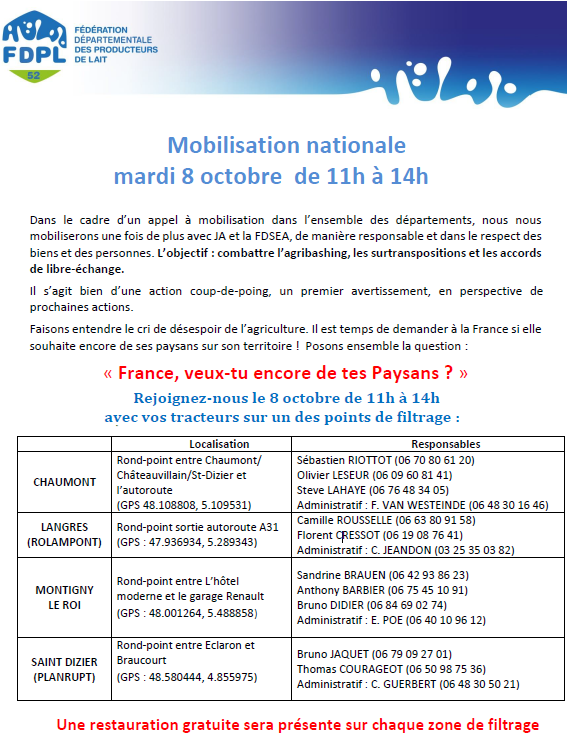 Fdpl52's tweet photo. #mobilisation nationale mardi 8 octobre, point de filtrage de 11 h à 14 h #hautemarne . Stop #agribashing et accords de libre échanges. @Fdpl52  #franceveuxtuencoredetespaysans ? https://t.co/lucdXISRa4