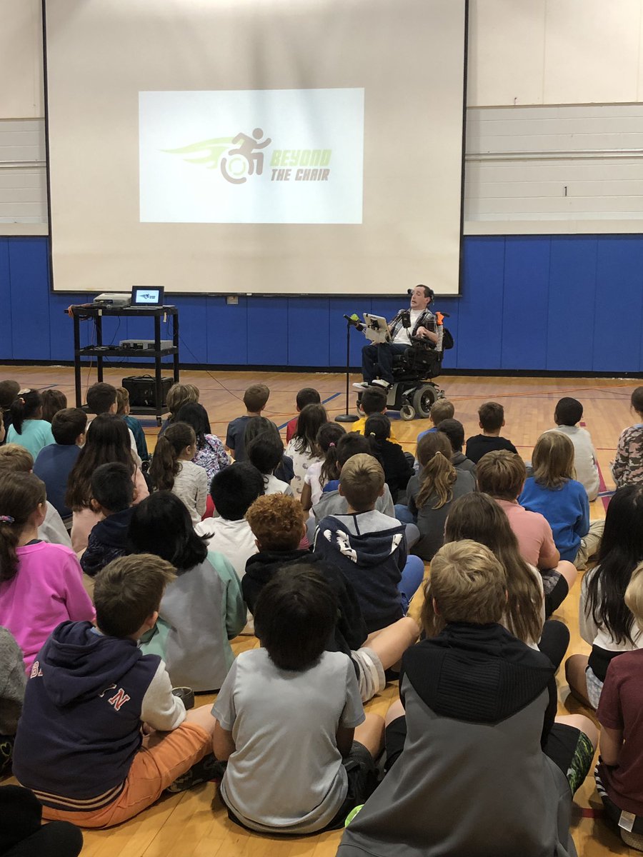 RadburnSchool's tweet photo. Beyond the chair! Michael captivated our students with his message of inclusion. He shares that he is so much more than a boy in a chair. https://t.co/461VVHiJ2P