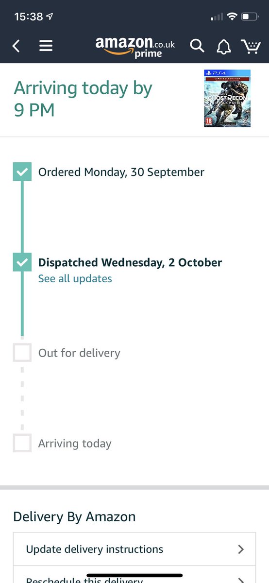Markh395's tweet photo. @AmazonHelp is it really going to arrive today if it isn’t out for delivery https://t.co/baF3pihcPn