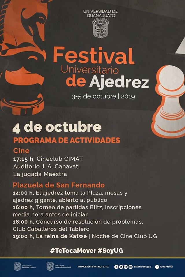 CulturaUG's tweet photo. ¡Te compartimos las actividades de hoy viernes 4 de octubre en el #FestivalUniversitario de #Ajedrez!

#ExtensionUGTO https://t.co/QASg3GfpmI