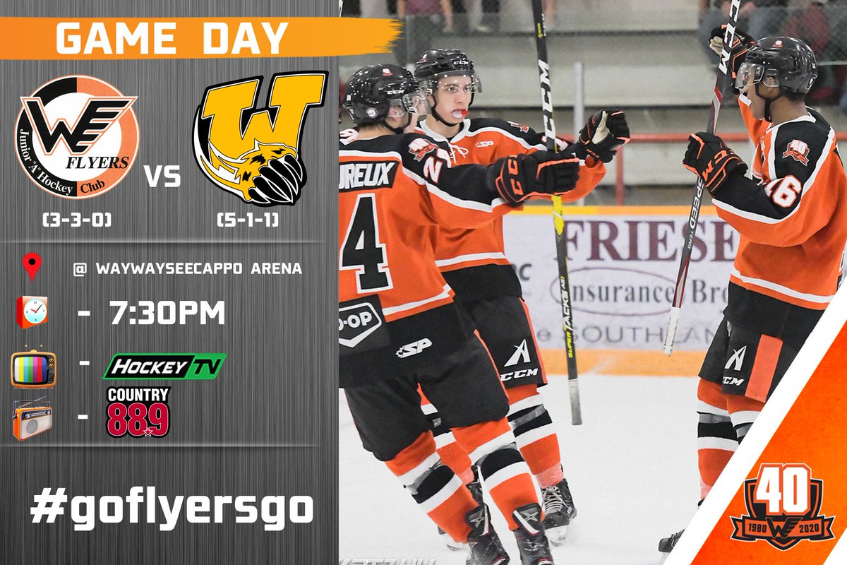 GAME DAY: The Flyers make their way to Waywayseecappo tonight to play the Wolverines. Watch it on <a href="/MyHockeyTV/">HockeyTV</a> or listen on <a href="/Country889FM/">Country 88</a> #goflyersgo