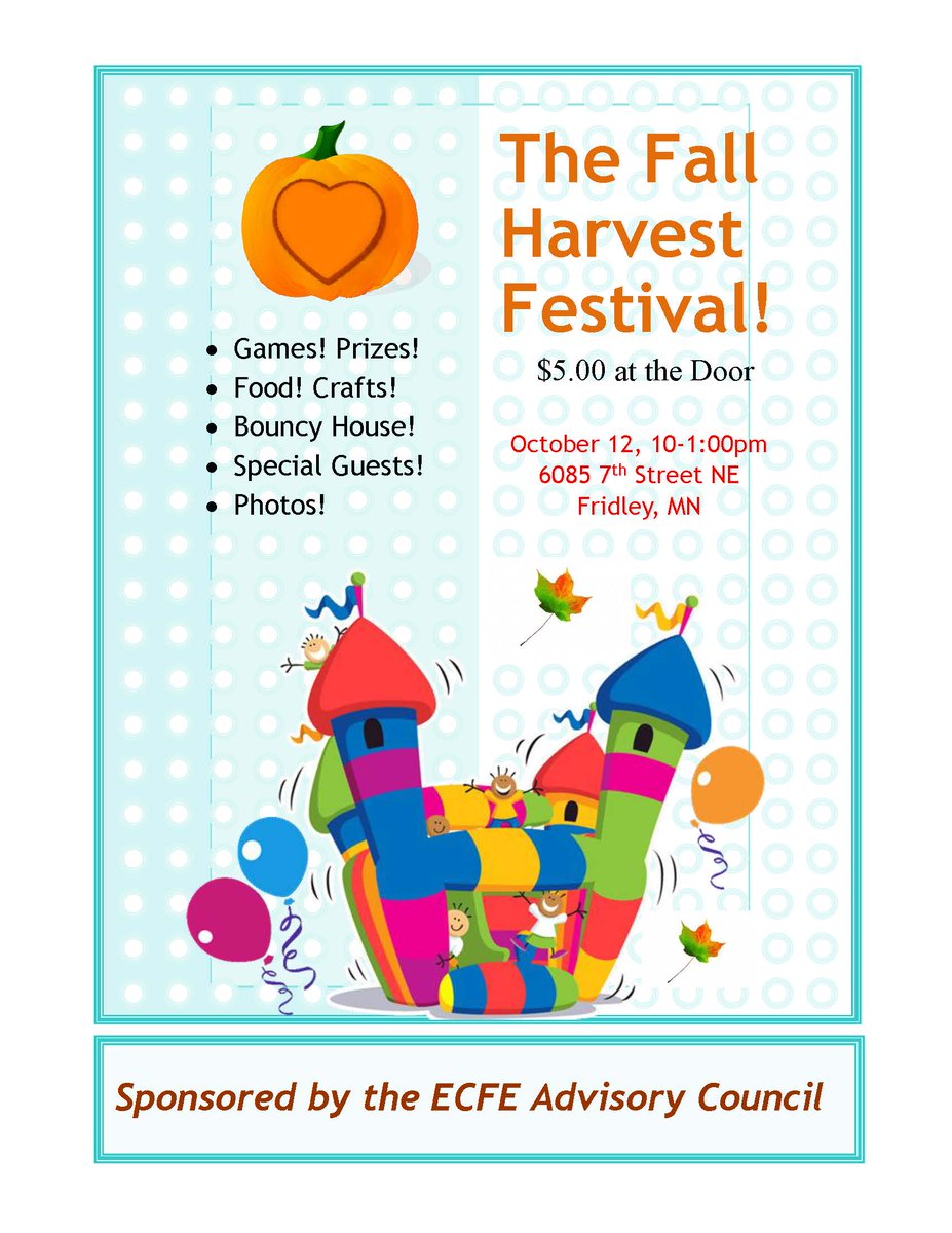 FridleyCommEd's tweet photo. Join us for the Early Childhood Family Education Fall Festival on October 12 from 10am-12pm! https://t.co/7CitSnPVlB
