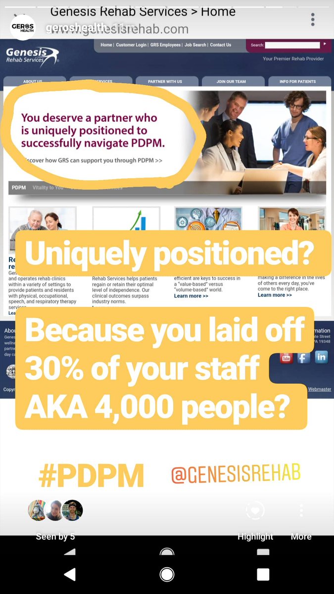 DustinJonesdpt's tweet photo. .@Genesis_Rehab is "uniquely positioned to successfully navigate PDPM"
....because they fired 30% of their therapists (4,000 PEOPLE).
#SNF #StateoftheSNF #GeriPT #PDPM @APTAtweets @APTA_Geriatrics https://t.co/9MW56nKdyg