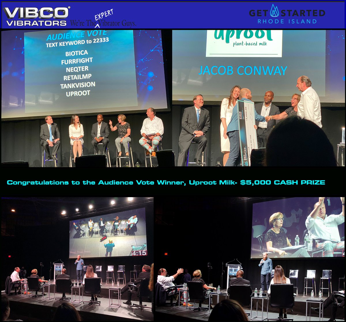 vibco_vibrators's tweet photo. Congratulations to all the local Rhode Island #Entrepreneurs who pitched at the 7th Annual #GetStartedRI Pitch competition! Great job @Uprootmilk for winning the audience vote &amp; with a $5,000 Cash Prize!
#FixWhatBugsYou @CoxBusinessRI @Rhody_Inno #RhodeIslandProud #VIBCOsolutions https://t.co/kG29PSCeWl