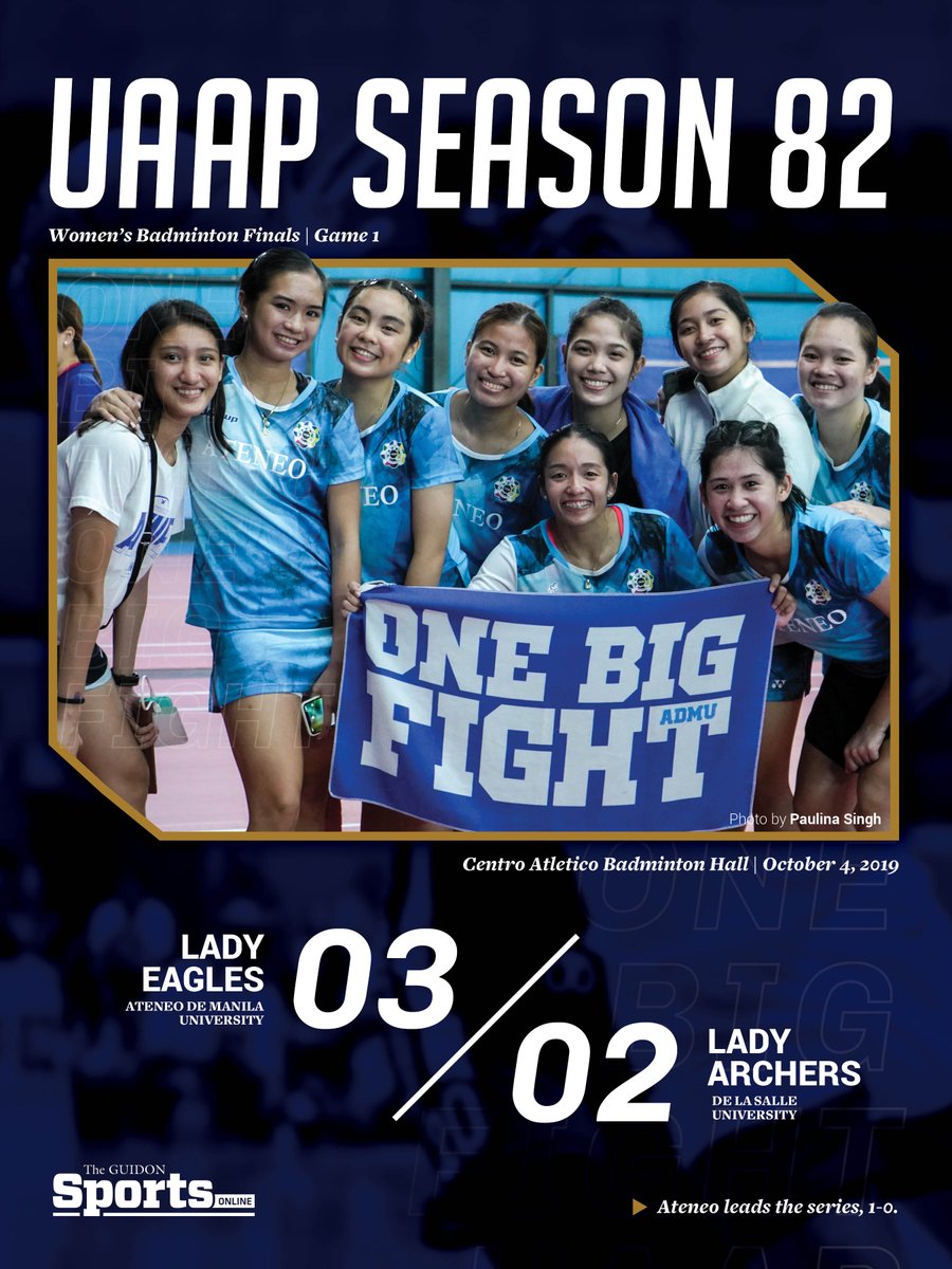 TheGUIDONSports's tweet image. The Lady Eagles took Game 1 of the Best-of-Three UAAP Season 82 Women’s Badminton Finals in five grueling matches, squeezing past the Lady Archers, 3-2.
#UAAPBadminton