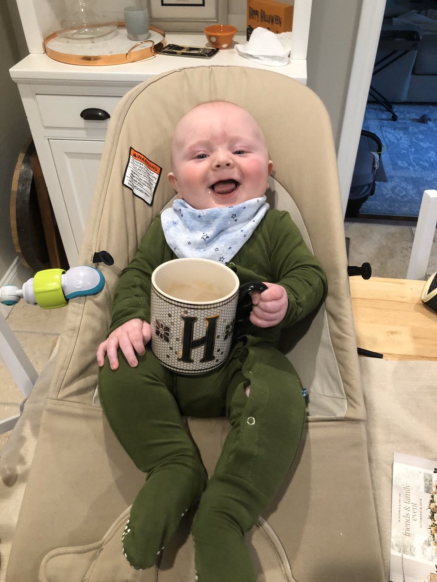 NAHamilt0n's tweet image. Received this picture on my way into work this morning...my husband has used his paternity leave to turn our four month old into an adult man 🤣.