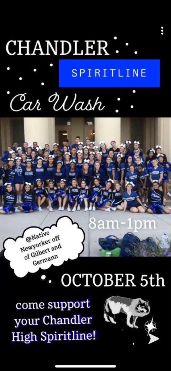 Join us tomorrow for a car wash at Native New Yorker off of Germann and Gilbert to help support the CHS Spiritline program ❤️