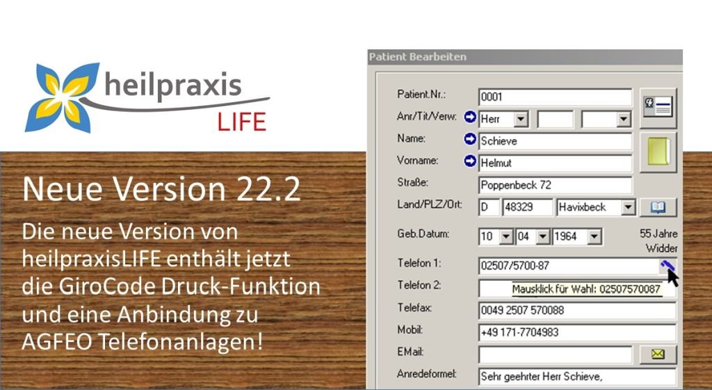Lackermeier's tweet image. Die neue Version 22.2 der #Heilpraktiker Software heilpraxisLIFE enthält jetzt eine Druckfunktion für den #GiroCode und eine Anbindung zu AGFEO Telefonanlagen heilpraktikersoftware.de