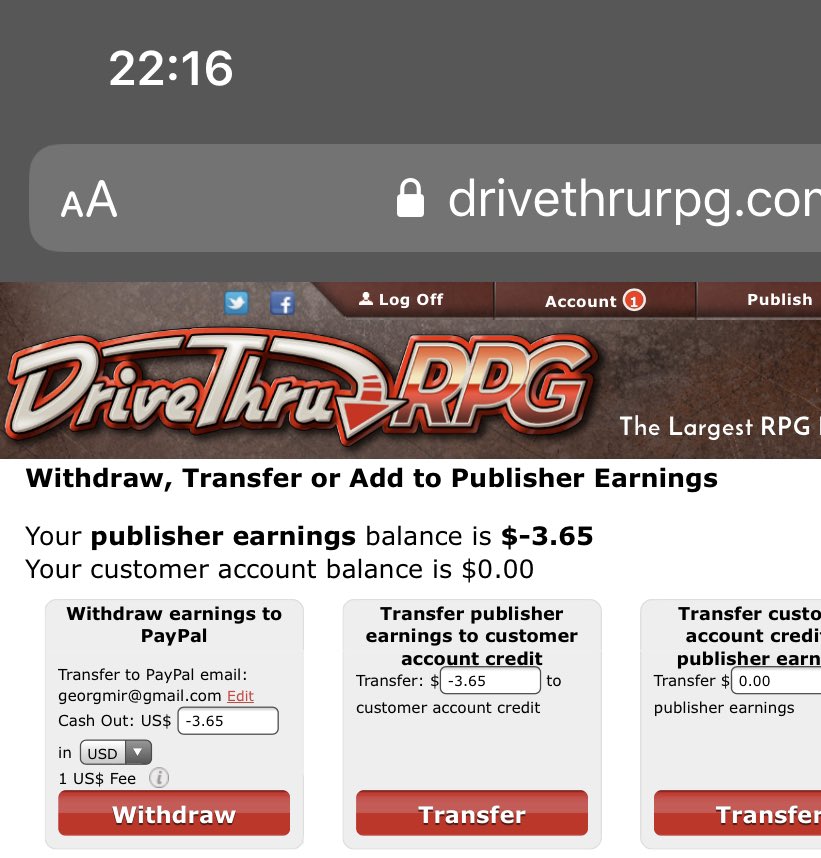 GrimOgreLabs's tweet photo. If you want to support marginalized creators; I can assure you, I REALLY need your support. Not only is life currently in jeopardy, but this is my publisher earnings on Drivethrurpg. #WendysRPG doesnโt need pushing, but marginalized folks do. #indiegames #indierpg #michtim #ttrpg https://t.co/NQ6BgBT3dO