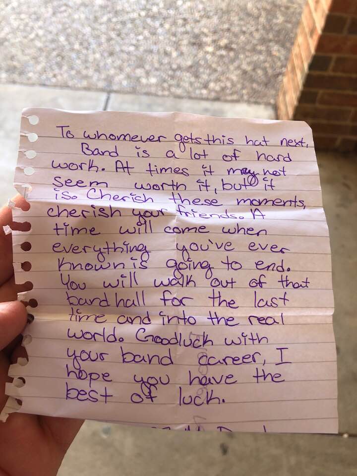 A member of the <a href="/CrowleyEagles/">Crowley HS Band</a> Marching Band left behind this encouraging note inside a hat box for another student to find. It's another great example of #CrowleyPrideUnified at <a href="/CrowleyHS/">Crowley High School</a> and across CISD. #WingsUp