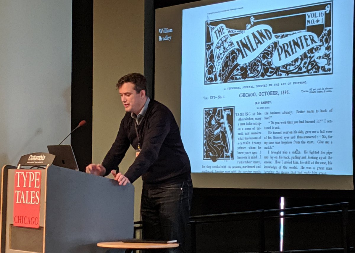 : Doug Thomas extols the work of the Inland Printer magazine and its great editor J. L. Frazier. With wonderful typography and lettering. (This title header, by Will Ransom.) 
#TypeTalesChicago pic.x.com/ARuMt0yZTX