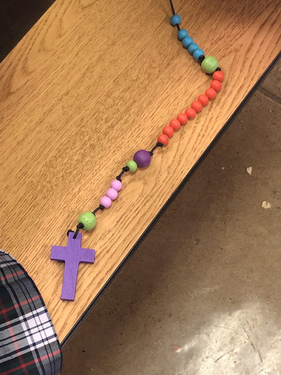 Strochschool's tweet photo. 3rd graders made rosaries today with the help from 6th grade. https://t.co/WmcfoHrBBy