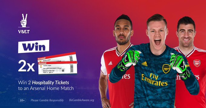 VBET_uk's tweet photo. WIN a pair of HOSPITALITY tickets for #Arsenal v Vitória in the #UEL!

To enter just follow, RT and reply tagging a mate who you'd bring with you into our hospitality box.

18+ UK residents. Closes 6pm Wed. Winner announced 7pm Wed. T&amp;Cs: https://t.co/Pu4HUWNses

#WinWithVBET ✌️ https://t.co/C2Xc9cq15I