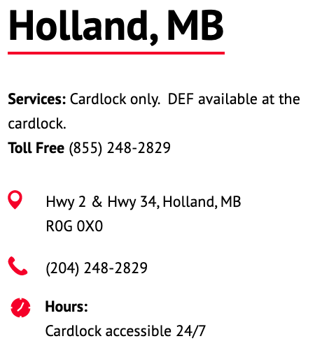Are you around Holland, Manitoba? our cardlock is open 24/7, come by if you need it.