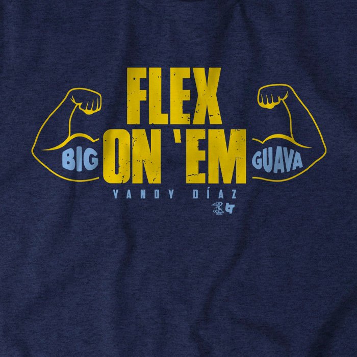 BreakingT's tweet photo. 🚨 NEW ⚾️ SHIRT 💪🏾 ALERT! 🚨

Yandy Díaz hit 'em with the flex, showing everyone how it's done in the Big Guava. #WearTheMoment

Licensed by @MLBPAClubhouse • Available now: https://t.co/BlZnJyw6UD https://t.co/BGnX5OPUsV