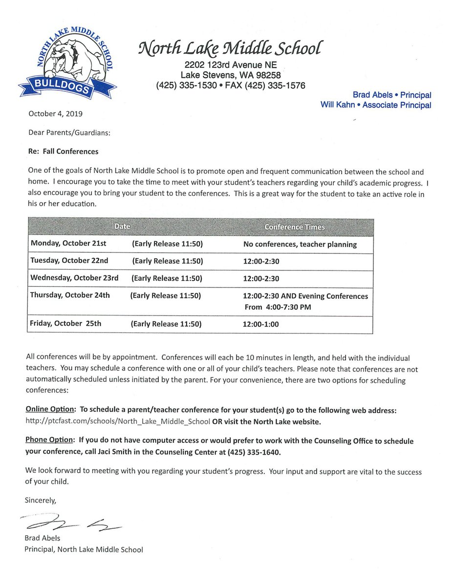 Fall Conference Week is October 21-25!! All students are coming home with this handout today. But here is how to sign-up! #NLMSbulldogpride