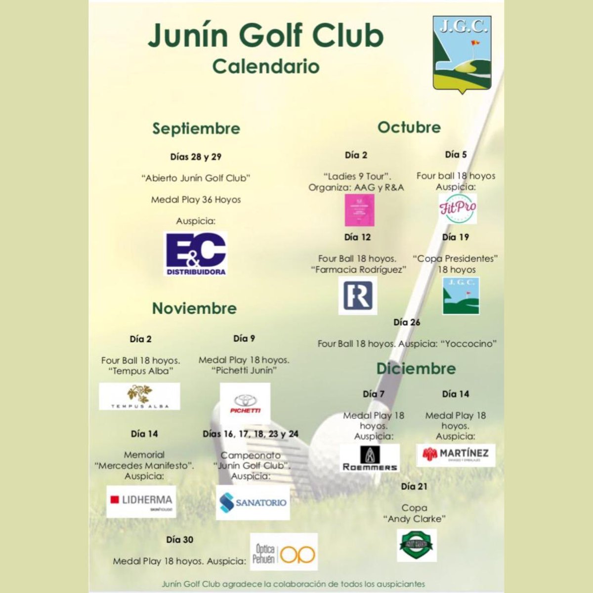 JuninGolfClub's tweet photo. Calendario de torneos para lo que resta del año!!!👀 @FENOBA_Golf @GolfAAG https://t.co/0WbGc5CFsP