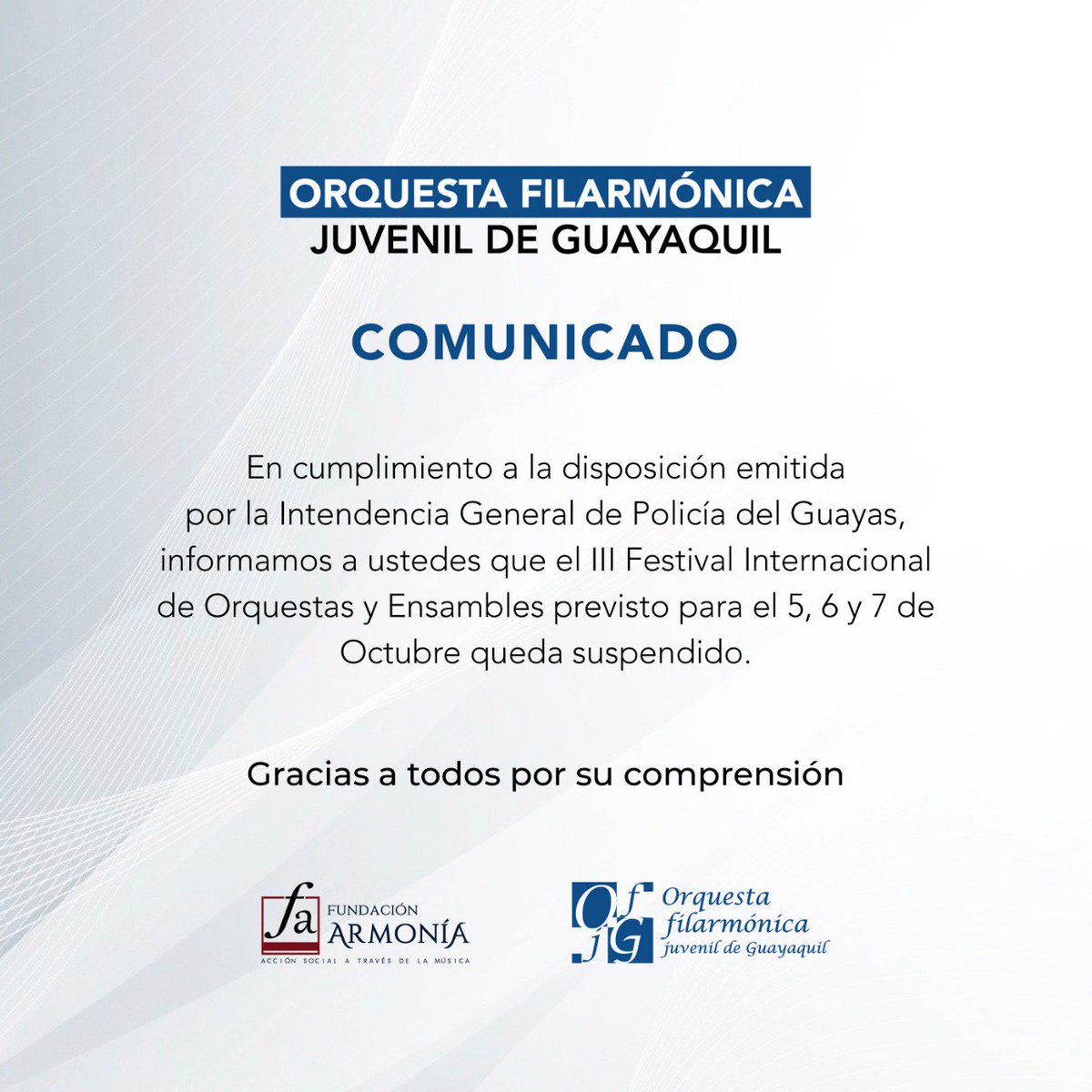 OFJG_ec's tweet photo. COMUNICADO https://t.co/0DbIOY1Tmt