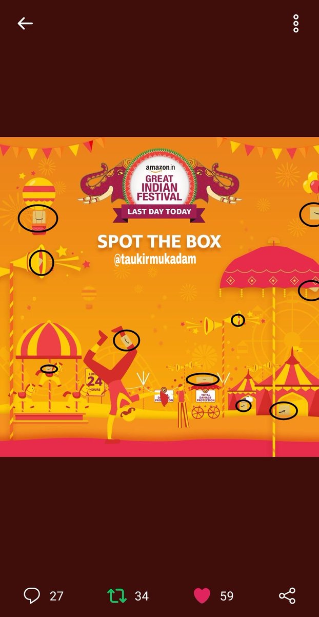 taukirmukadam's tweet photo. @amazonIN Here I've spotted the 10 boxes โ๏ธ
#AmazonGreatIndianFestival
#FindTheAmazonBox
@amazonIN https://t.co/16DglV9S8D