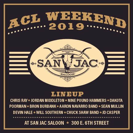 SanJacSaloon's tweet photo. π¨π€ ACL WEEKEND π€π¨ Join us this weekend and next weekend for some awesome Texas Country Music at San Jac Saloon! .
β’
β’
#ACLWeekend #ACL #Texascountrymusic #ACLmusic #music #livemusic #countrymusic #venuesofatx #atx #Austin #Austinlivemusic #JacksUpstairs #SanJacSaloon https://t.co/58icM6xUvV