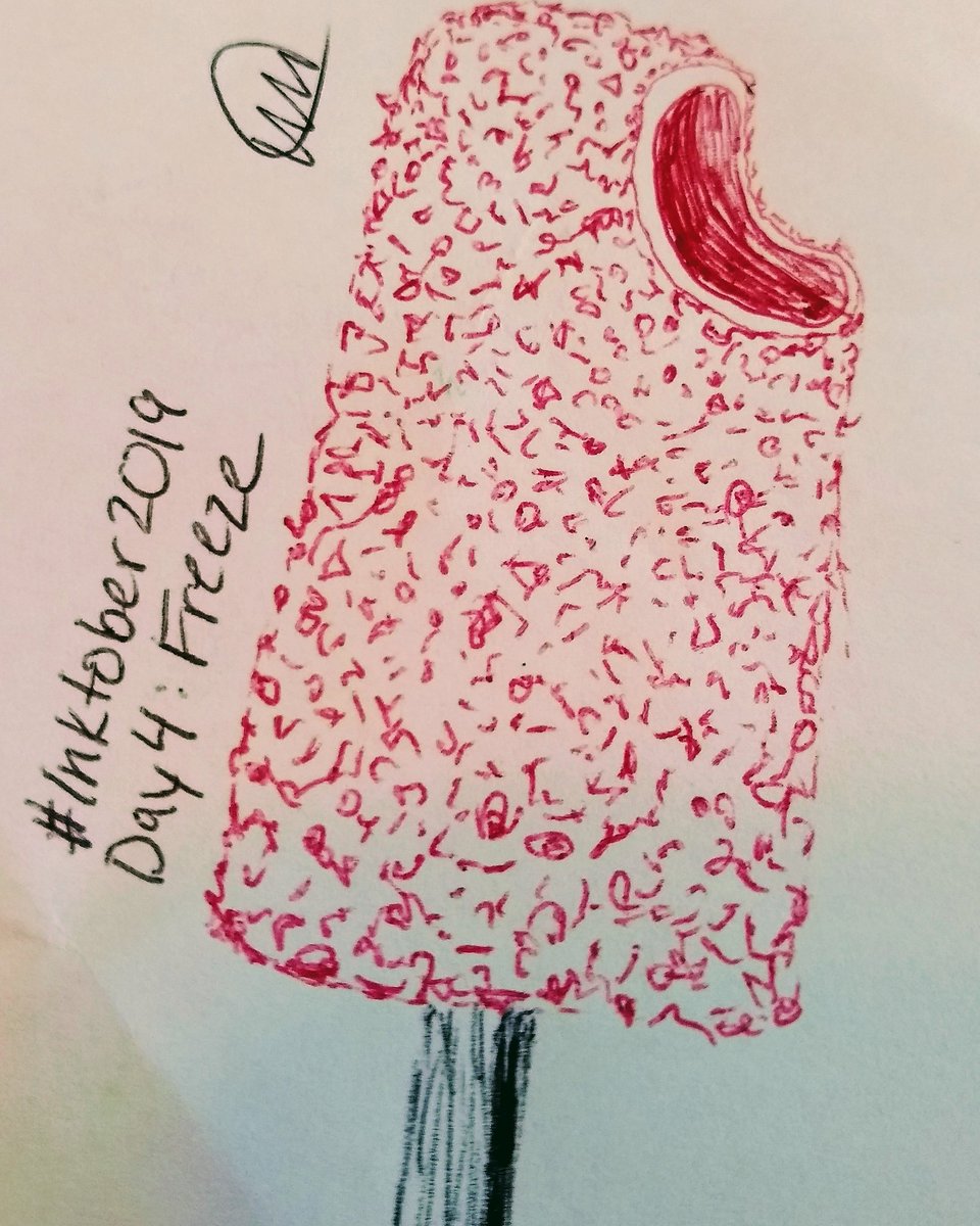 WhitneyHemsath's tweet photo. Today's #inktober drawing was a rush job, but I did something. And I even used two, count 'em TWO, different colored inks. I'm so fancy.
#NoImNot
#JustHumorMe
#GoodHumorMe
#inktober2019
#inktoberday4
#freeze https://t.co/NYljxkdRUU