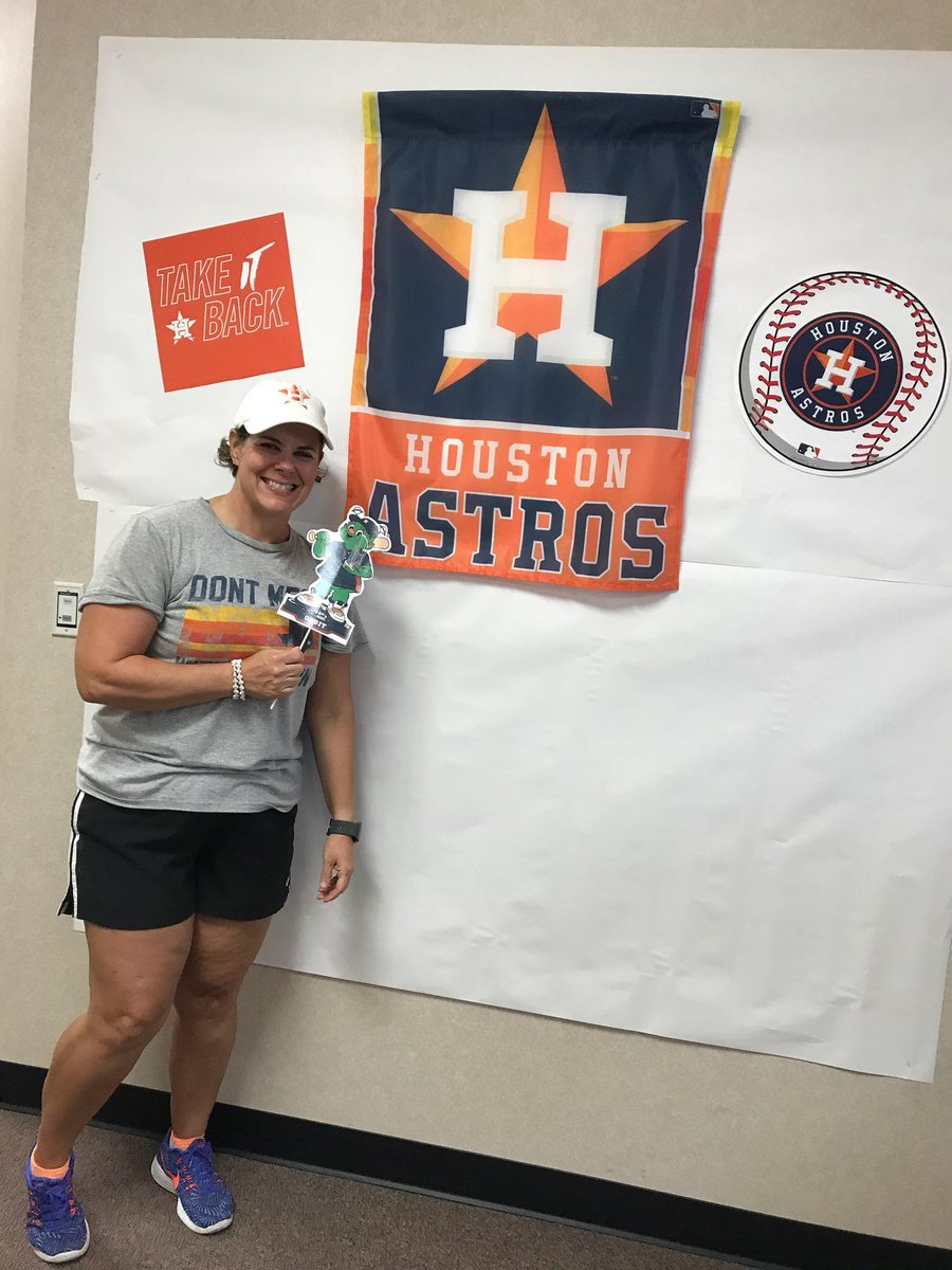 Coach Dunson showing her #AstrosSpirit....<a href="/OrbitAstros/">Houston Astros Orbit</a> is her favorite! <a href="/CovestroBaytown/">Covestro Baytown</a> <a href="/astros/">Houston Astros</a>