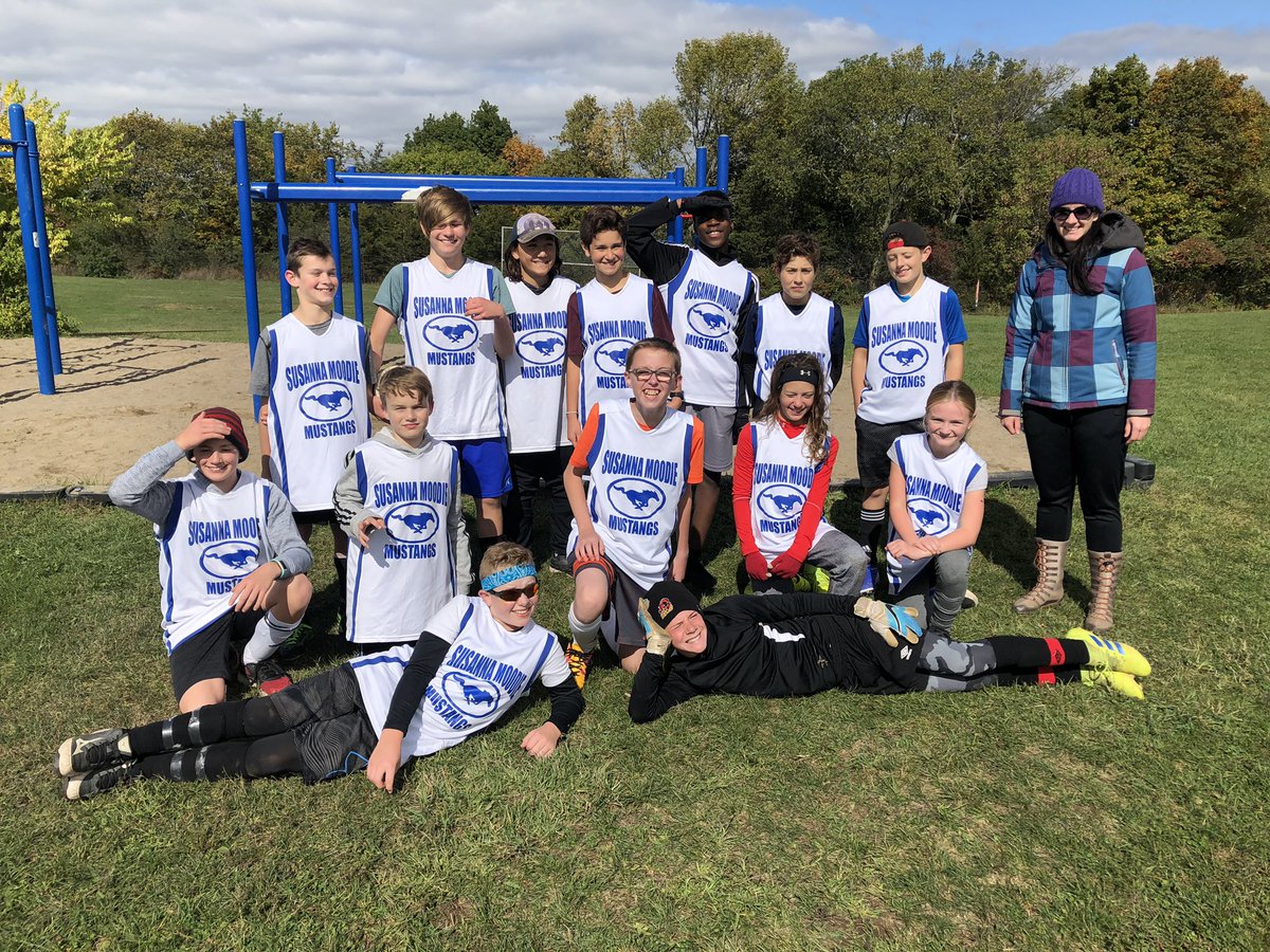 AHayes_class's tweet photo. The sun came out for one brilliant second during the intermediate soccer tournament today at Kente.  The crew are currently off to semi’s.  Go Mustangs! @SMESBelleville https://t.co/jX6j9cPnEP