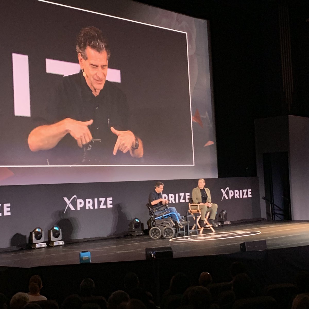 xprize's tweet photo. Dean Kamen and Martine Rothblatt talking about how we are moving towards inventing the future #visioneering2019 https://t.co/aS3le03QAM