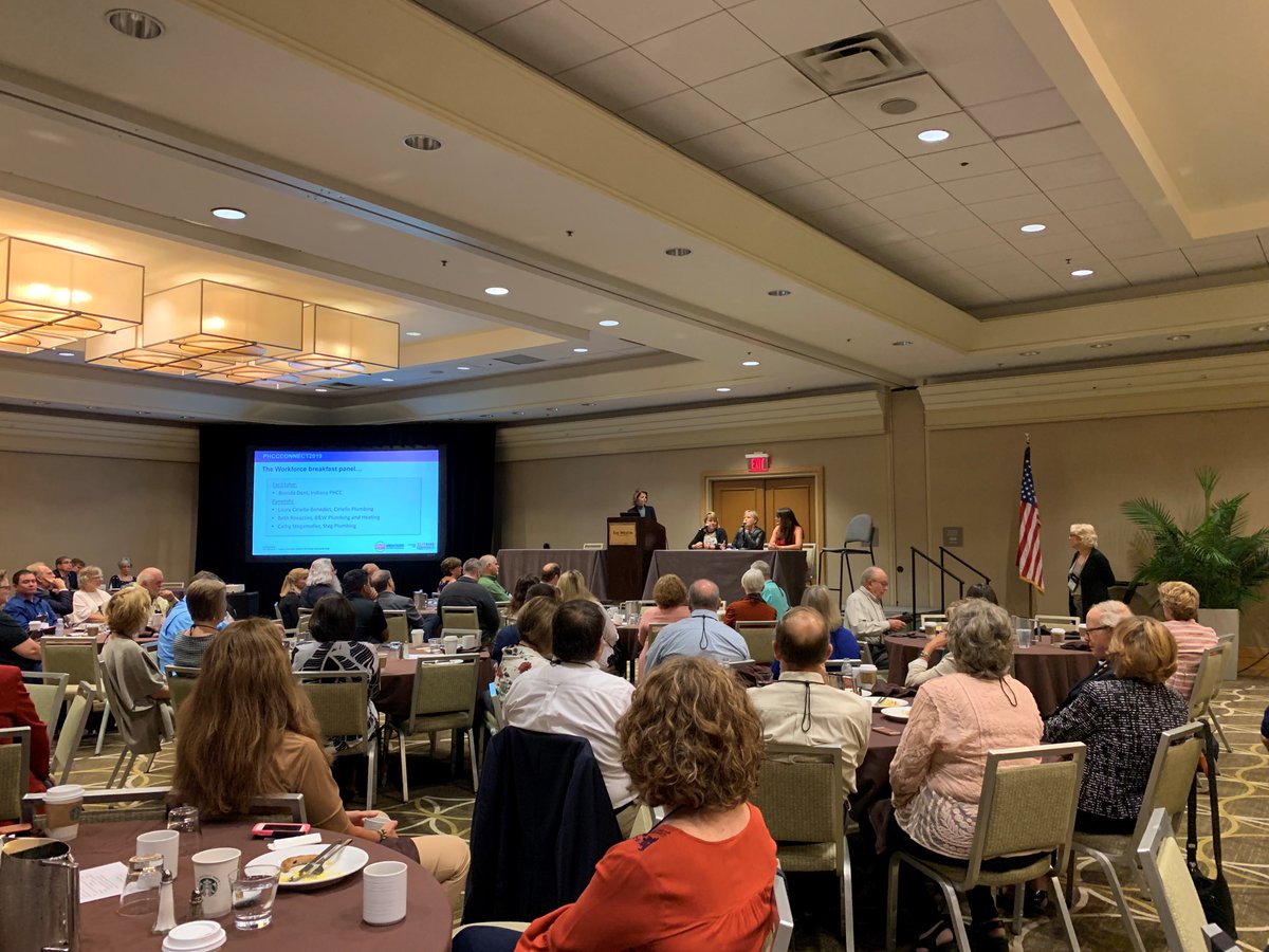 rheem's tweet photo. We’re at #PHCCConnect2019 with a powerful panel of female p-h-c business owners! According to Moderator, Brenda Dant of Indiana PHCC, “Less than 7 percent of women are in the plumbing trade.” https://t.co/3C5c0mZST7