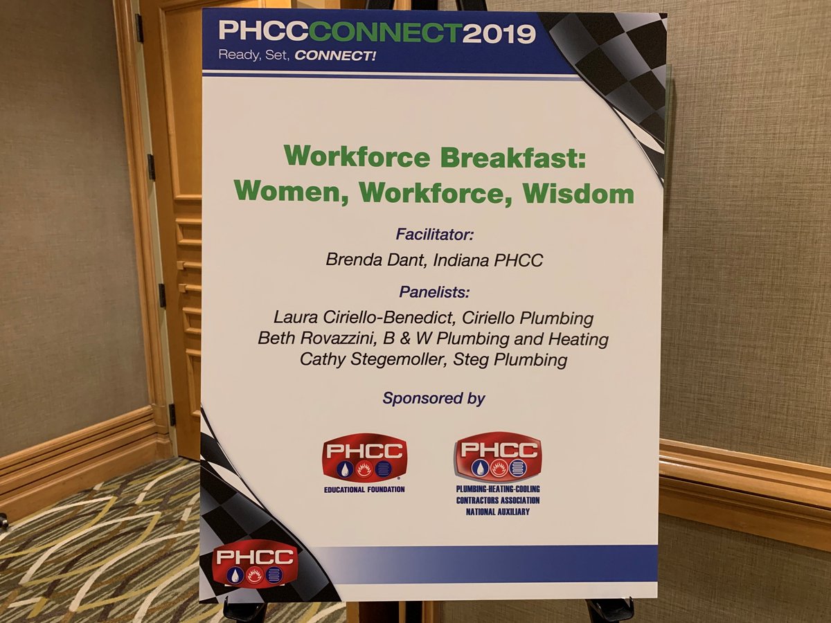 rheem's tweet photo. We’re at #PHCCConnect2019 with a powerful panel of female p-h-c business owners! According to Moderator, Brenda Dant of Indiana PHCC, “Less than 7 percent of women are in the plumbing trade.” https://t.co/3C5c0mZST7