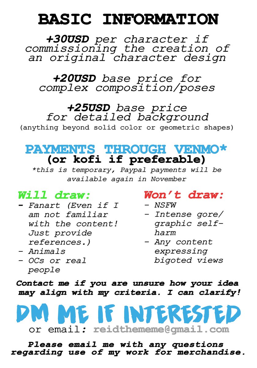 Updated commission info!
DMs are open if interested. 
