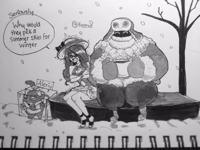 #inktober  Day 4- [Freeze] Snow day Bard &amp; Pool party Miss Fortune 